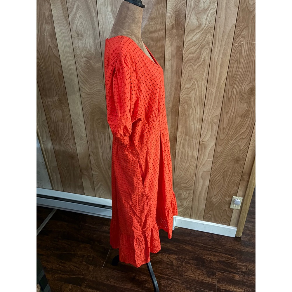 Scoop‎ Red Eyelet Cotton V-Neck Puff Sleeve Tiered Midi Dress XXL 20 - Picture 2 of 8